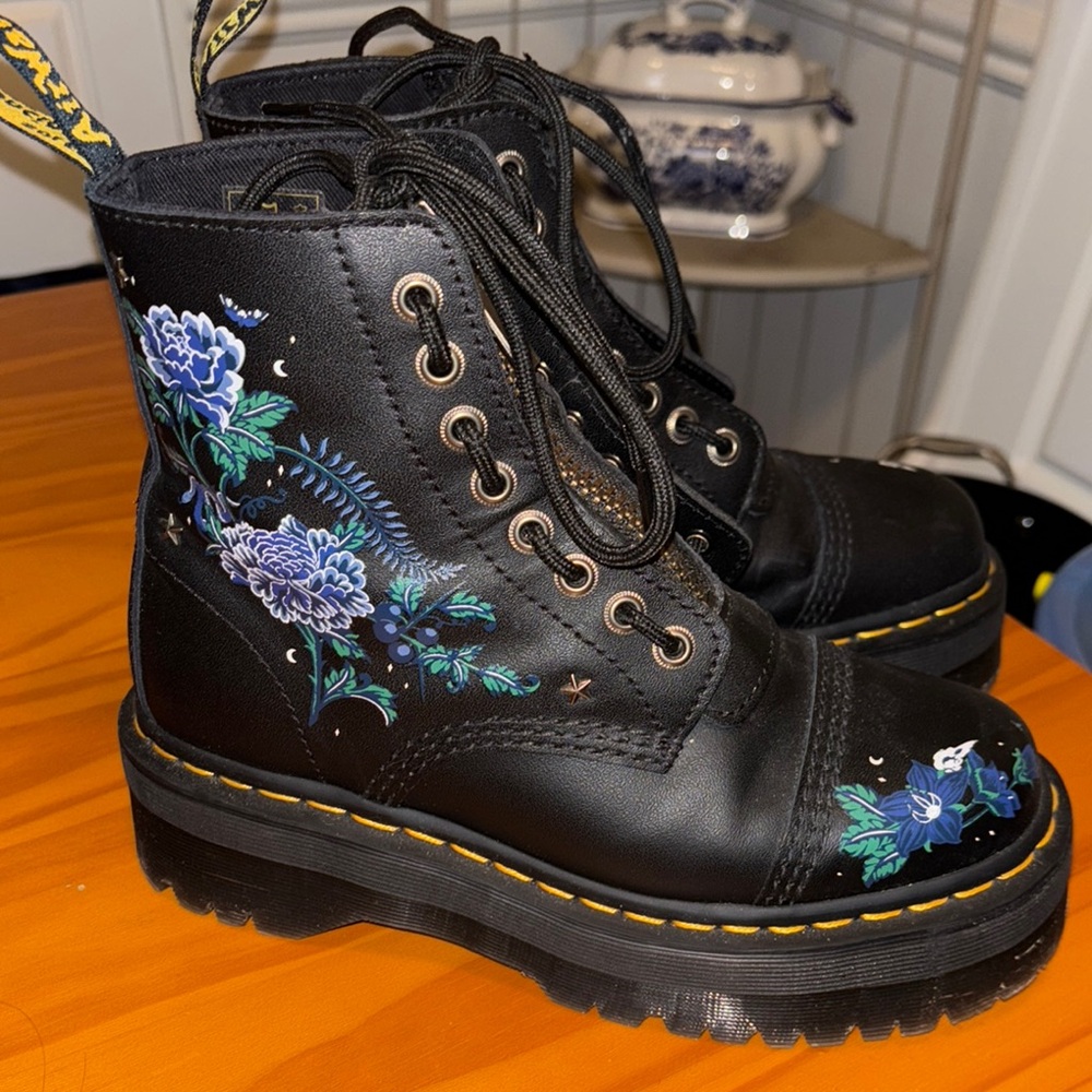 Black Floral Platform Doc Martens